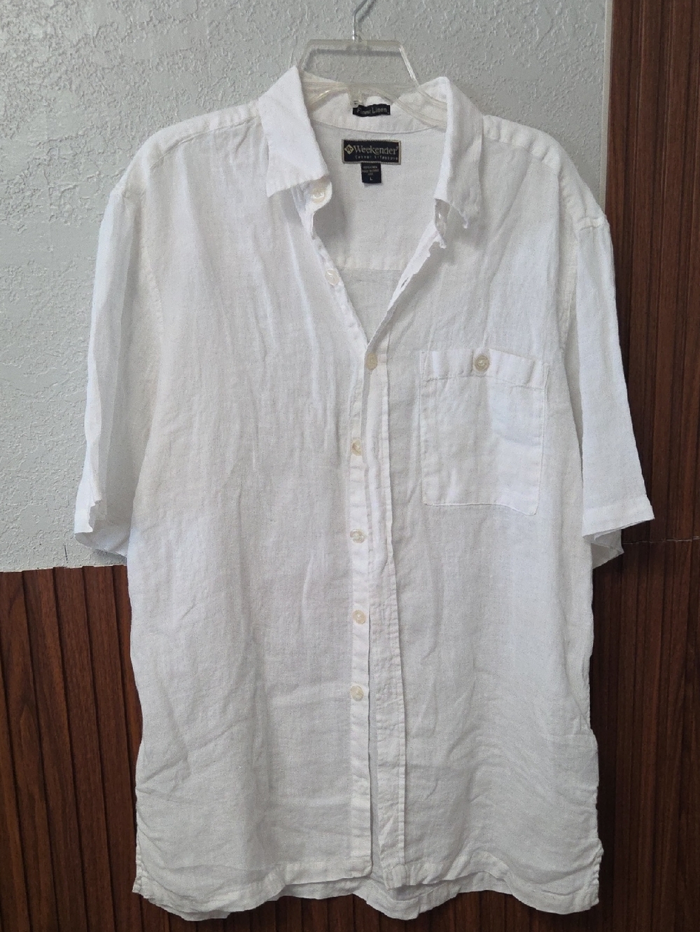 Weekenders White Short-Sleeve Linen Button-Up Shirt